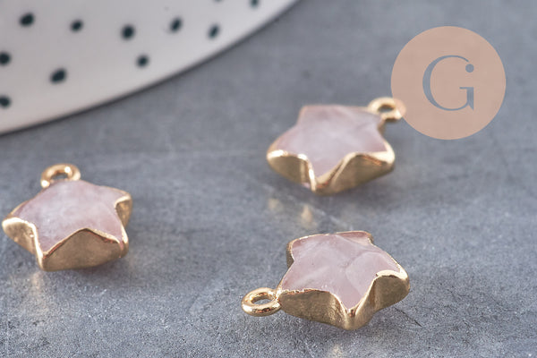 Pendentif étoile jade rose facette,pendentif bijoux, jade naturel, pendentif étoile pierre,17mm, x1 (G3948)