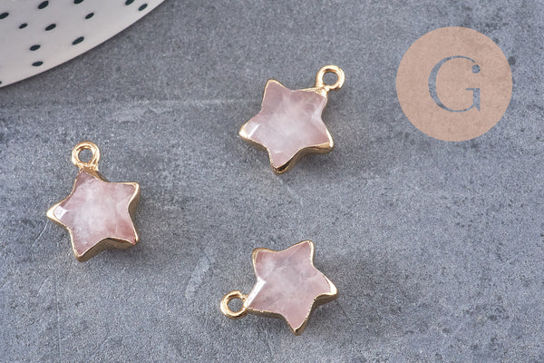 Pendentif étoile jade rose facette,pendentif bijoux, jade naturel, pendentif étoile pierre,17mm, x1 (G3948)