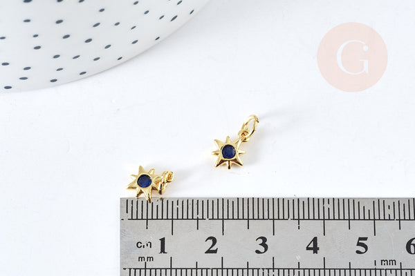 Pendentif étoile laiton doré 18K cristal zircon bleu 10mm,création bijou constellation,x1 G8440