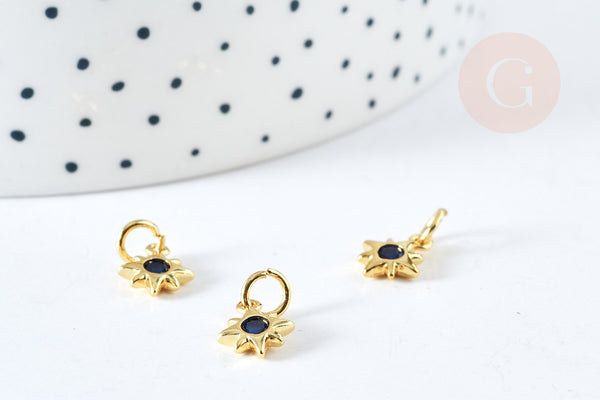 Pendentif étoile laiton doré 18K cristal zircon bleu 10mm,création bijou constellation,x1 G8440