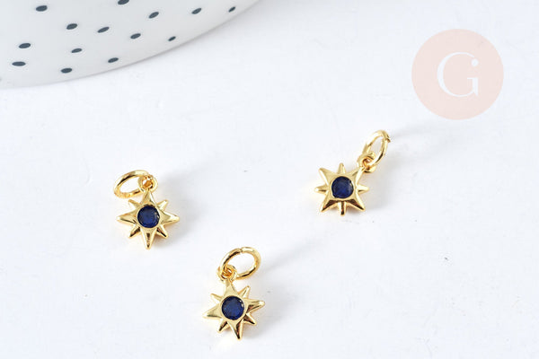 Pendentif étoile laiton doré 18K cristal zircon bleu 10mm,création bijou constellation,x1 G8440