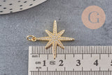 Pendentif étoile laiton doré cristal zircon 25mm, x1 (G0476)
