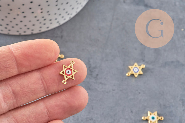 Pendentif etoile oeil cristal zircon émail coloré,pendentif doré,porte-bonheur,laiton doré, Pendentif etoile david,16mm, x1 (G1817)