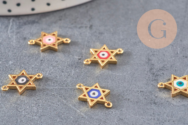Pendentif etoile oeil cristal zircon émail coloré,pendentif doré,porte-bonheur,laiton doré, Pendentif etoile david,16mm, x1 (G1817)