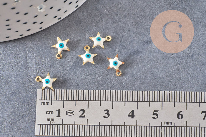 Pendentif étoile oeil protecteur acier 304 inoxydable doré 9mm, x10 (G10556)