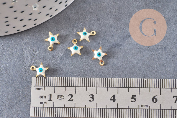 Pendentif étoile oeil protecteur acier 304 inoxydable doré 9mm, x10 (G10556)