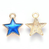 Pendentif étoile zamac doré résine bleue 15mm,pendentif doré pour création de bijoux,x5 G6104