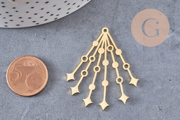 Pendentif étoiles acier 304 inoxydable doré 43.5mm, x1 (G6164)