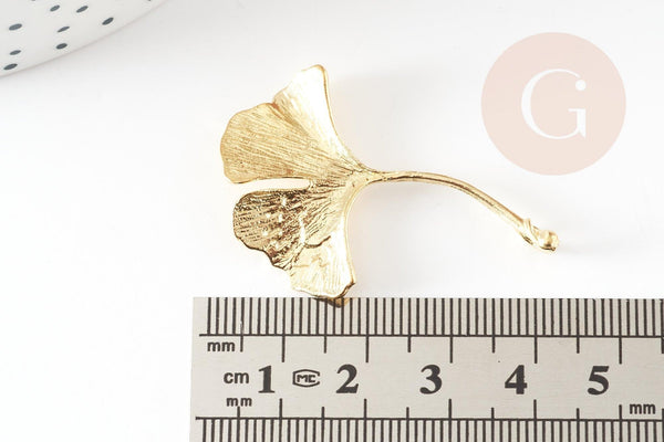 Pendentif feuille Ginkgo laiton brut 43mm, breloque laiton brut pour création bijou nature x1 (G9266)