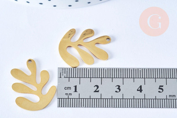 Pendentif feuille acier doré 18K 25.5mm,acier inoxydable doré, pendentif sans nickel,création bijoux, x1 G6658