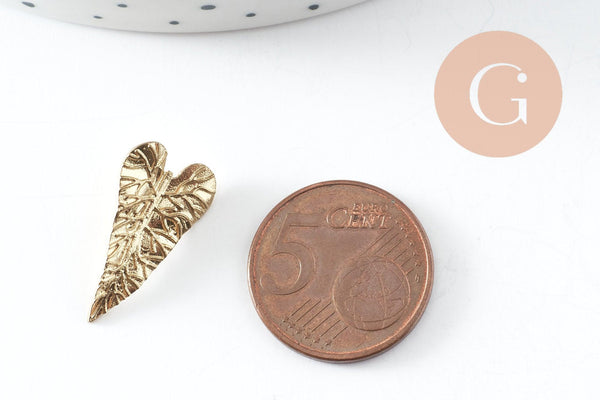 Pendentif feuille coeur laiton, breloque laiton brut, bijou laiton, pendentif végétal, bijoux,pendentif laiton brut, 21.5mm, x1 (G1903)