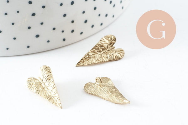 Pendentif feuille coeur laiton, breloque laiton brut, bijou laiton, pendentif végétal, bijoux,pendentif laiton brut, 21.5mm, x1 (G1903)