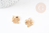 Pendentif feuille dentelle laiton doré 18K - 21x18mm, x2 G3562