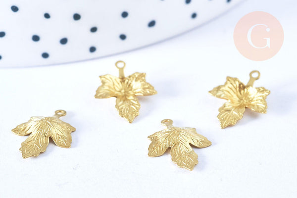 Pendentif feuille érable relief laiton brut 15x12mm, x5 (G6551)