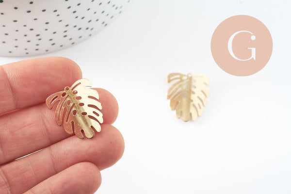 Pendentif feuille laiton, breloque laiton brut, bijou laiton,feuille monstera, bijoux,pendentif laiton brut,,22mm, x2 (G0912)