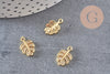 Pendentif feuille laiton doré zircon 14mm, X2 (G9840)