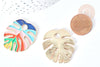 Pendentif feuille monstera zamac doré émaux colorés 33.5x30mm, Pendentif très fin et léger pour création de bijoux, x1 G8083