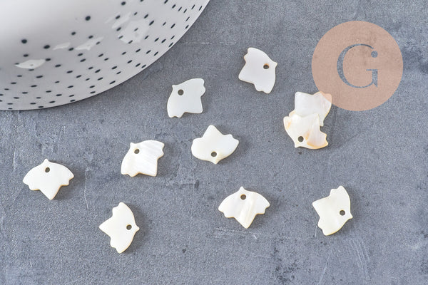 Pendentif feuille nacre blanche naturelle, perle fleur,nacre naturelle,coquillage blanc,création bijoux,14mm,X10 (G0910)