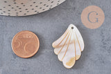 Pendentif feuille nacre jaune naturelle,perle feuille,nacre naturelle,coquillage blanc,création bijoux,35mm, x1, G0911