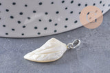 Pendentif feuille nacre naturelle zamac platine 27-29mm,création bijou nacre x1 (G10088)