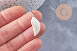 Pendentif feuille nacre naturelle zamac platine 27-29mm,création bijou nacre x1 (G10088)