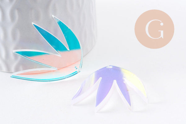 Pendentif feuille pointue acrylique 40mm, x2 (G10199)