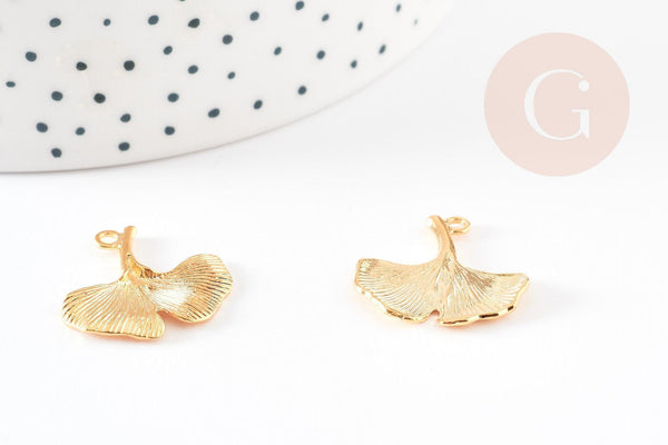 Pendentif feuilles gingko laiton doré 18K 22mm,breloque création bijoux dorés x1 G4848