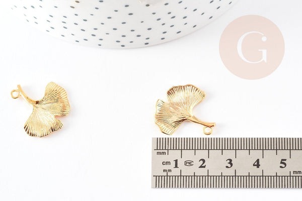 Pendentif feuilles gingko laiton doré 18K 22mm,breloque création bijoux dorés x1 G4848