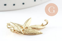 Pendentif feuilles laiton,breloque laiton brut, bijou laiton,feuille dorée pour création bijoux,pendentif laiton brut,27mm, x2 G4559