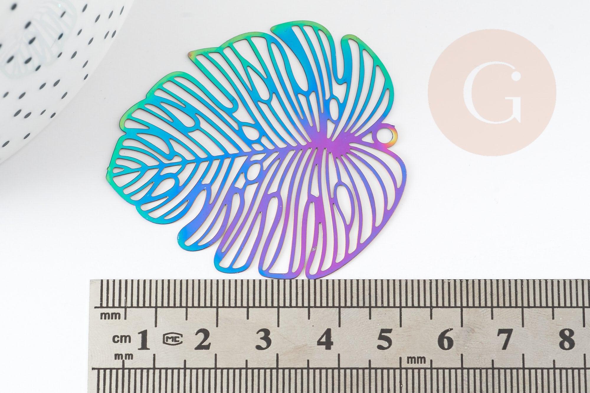 Pendentif filigrane feuille monsterosa acier 201 inoxydable multicolore 50x45mm,x2 (G4114)