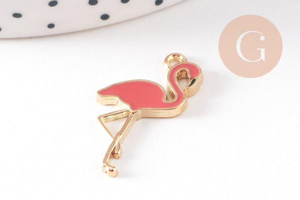 Pendentif flamant rose zamac doré,création de bijoux dorés sur le thème des oiseaux,26mm, x 10 G5472