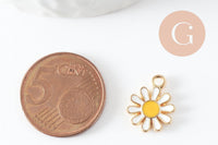 Pendentif fleur Marguerite doré émaillé zamac doré 14mm, x2 (G3657)