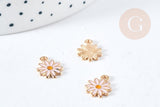 Pendentif fleur Marguerite rose doré émaillé zamac doré 13mm,création bijoux, pendentif doré, x5 G8612