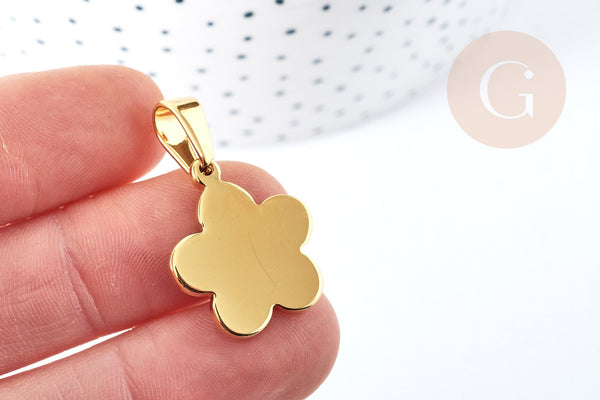 Pendentif fleur acier 304 inoxydable doré à graver 23mm, x1 (G8719)