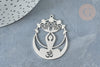 Pendentif fleur de lotus acier 304 platine 43mm, x1 (G8230)
