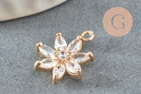 Pendentif fleur doré 24 carats zircon blanc 15mm, x1 (G4033)