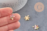Pendentif fleur doré 24 carats zircon multicolore,pendentif doré cristal, 17mm, x1 (G5525)
