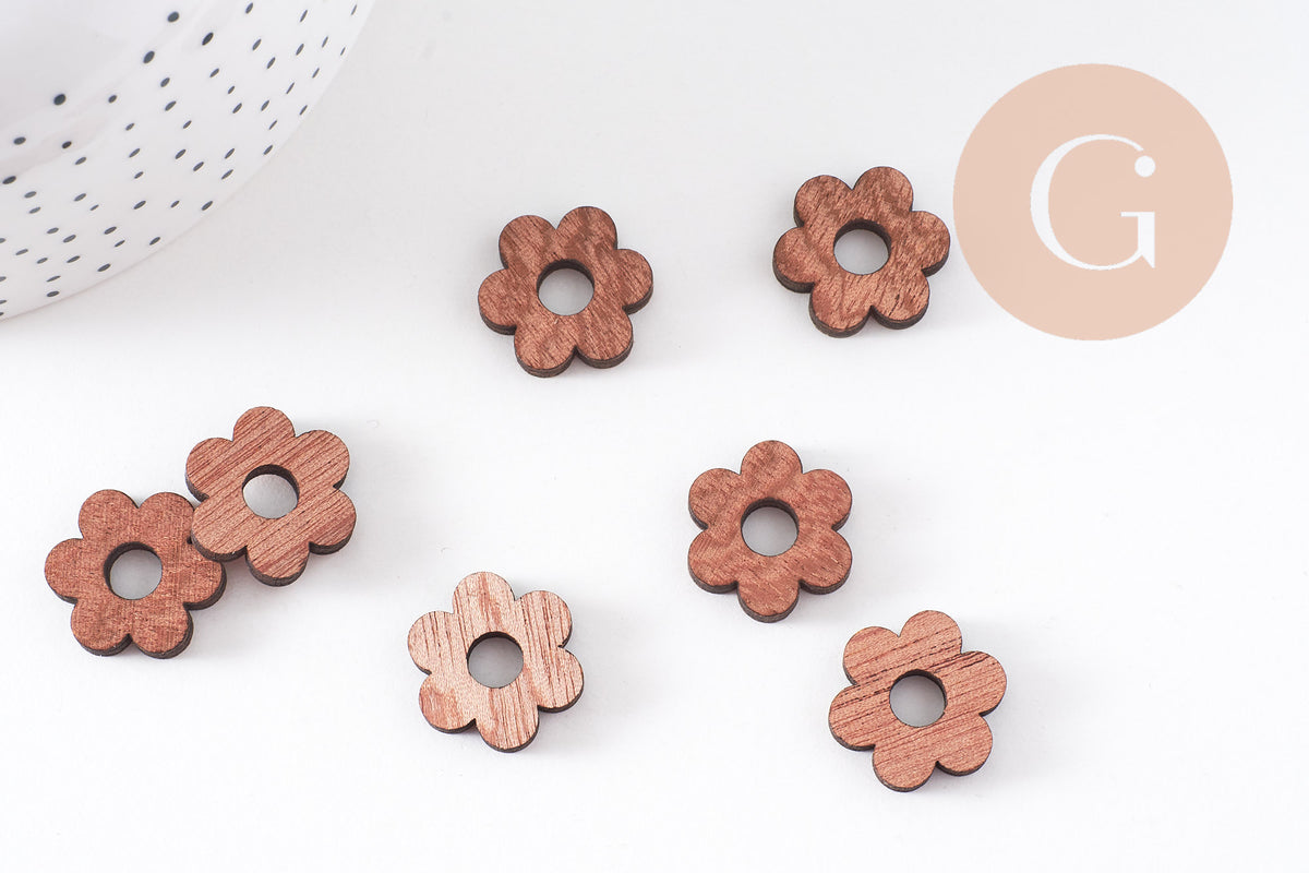 Pendentif fleur en bois brut contreplaqué 20mm, x6 (G10530)
