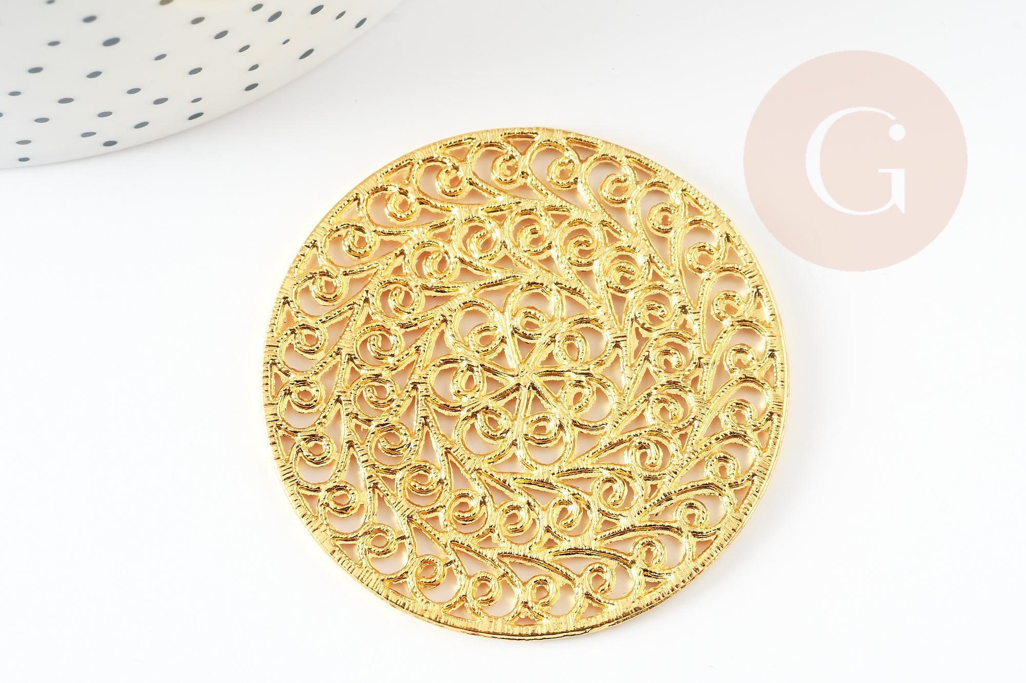 Pendentif fleur filigrane fleur zamac doré52.5mm, pendentif or dentelle x1 G4094