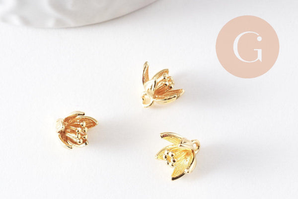 Pendentif fleur laiton doré 9mm, x5 (G1048)