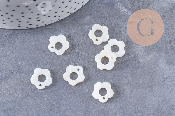 Pendentif fleur nacre blanche naturelle 13.5mm, x2 (G10087)