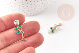 Pendentif fleur rose émail blanc, Pendentif zamac doré, bijou laiton,fleur création bijoux,pendentif zamac doré 28mm, x1 G3711