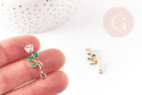 Pendentif fleur rose émail rose, Pendentif zamac doré, bijou laiton,fleur création bijoux,pendentif zamac doré,28mm, x1 G3710