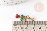 Pendentif fleur rose émail rouge, Pendentif zamac doré, bijou laiton,fleur création bijoux,pendentif zamac doré,28mm, x1 G3712