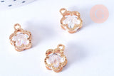 Pendentif fleur zamac doré zircon blanc 12mm,pendentif doré pour création de bijoux, x4 G7097