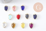 Pendentif fraise en pierre et zircon laiton doré 18mm, x1 (G10346)