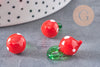 Pendentif fraise fruit rouge verre artisanal tchèque 25mm, x5 (G1985)