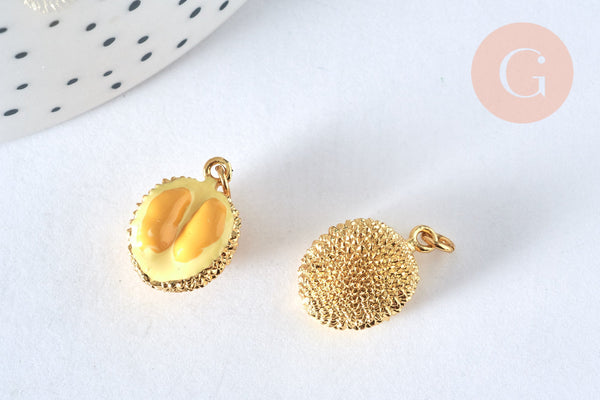 Pendentif fruit durian laiton doré 18K émail jaune 17mm,pendentif fruit , x1 G6823