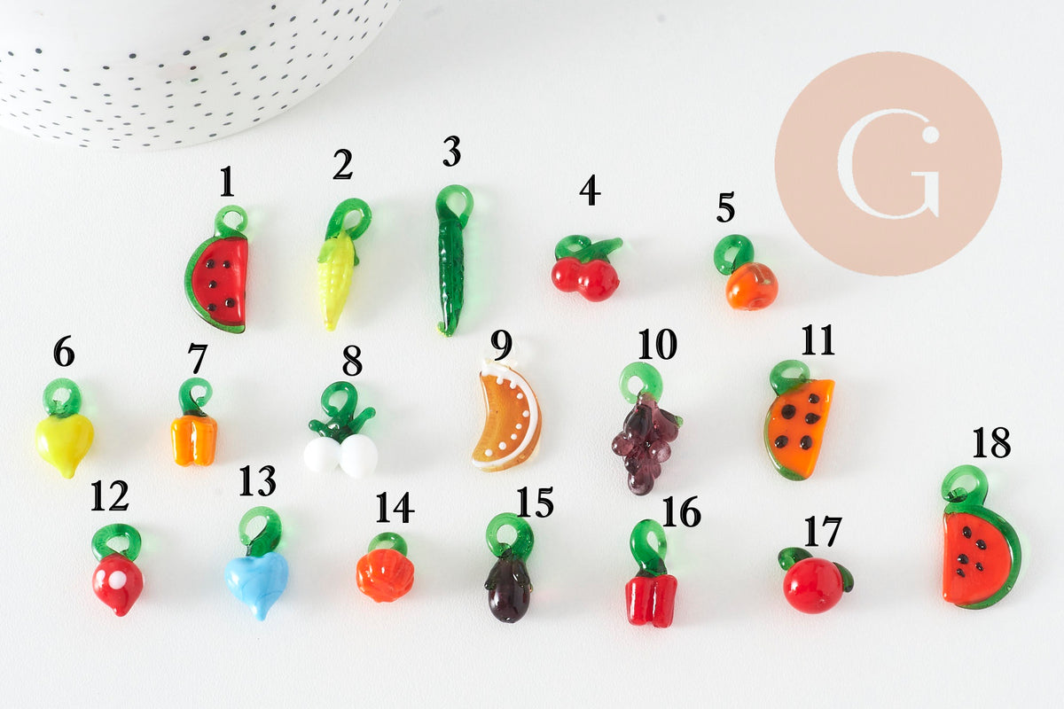 Glass Fruit Vegetable Pendant 13.5-34mm, x1 (G10052)