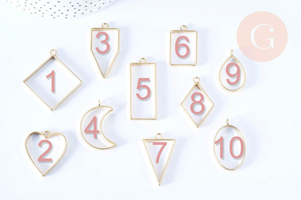 Pendentif géométrique support résine époxy zamac doré 33-49mm, x1 G7089